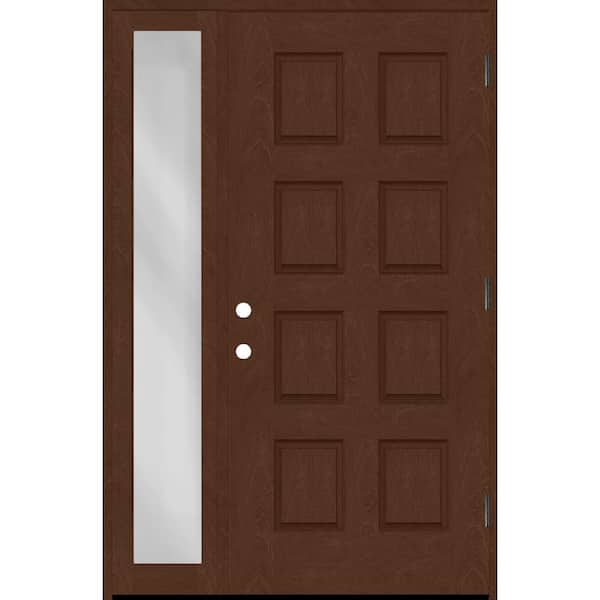 Steves & Sons Regency 51 in. x 80 in. 8-Panel LHOS Chestnut Stain Mahogany Fiberglass Prehung Front Door with 12 in. Sidelite