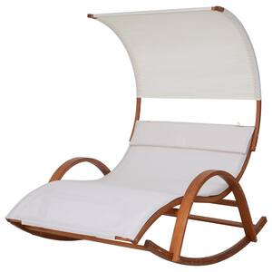 Cedar Wood Outdoor Patio Lounge Day Bed with White Textilene Fabric & Canopy with Cushions