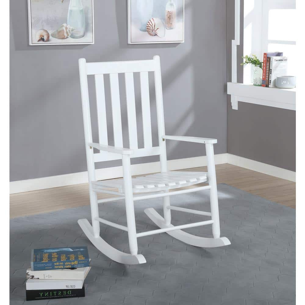 White Acacia Transitional Slat Back Rocking Chair