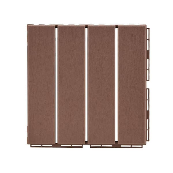Afoxsos Plastic Interlocking Deck Tiles, (9 Pack) Outdoor Flooring Waterproof Pavers in Brown