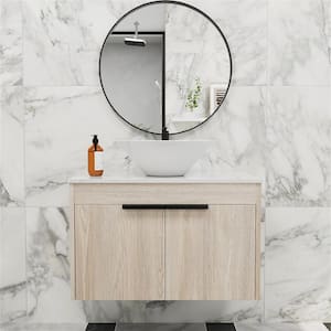 30 in. W x 19 in. D x 24 in. H Floating Bath Vanity in White Oak with White Porcelain Vanity Top in White with Sink