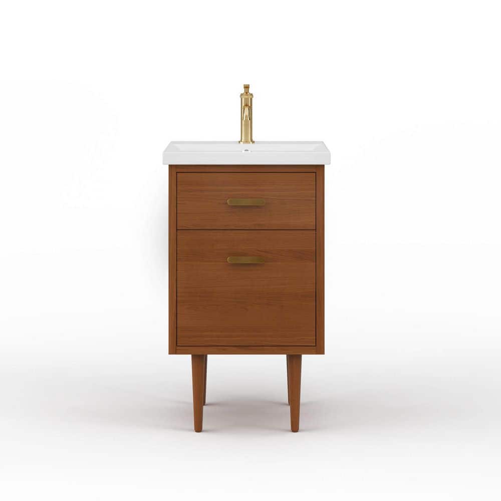 Honey Walnut 20" Freestanding Vanity with Ceramic Sink