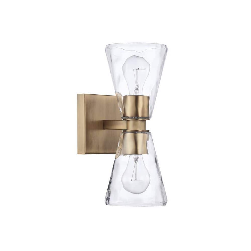 Lyra 5 in. 2-Light Aged Brass Sconce with Clear Cone Water Glass price history on PriceWatchPro