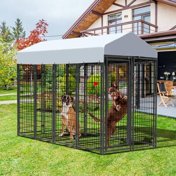 COZIWOW CW12R0479 6.9 ft. x 3.3 ft. x 5.6 ft. Metal Dog Pet Kennel Cage Pen with Roof Canopy Weatherproof - 3