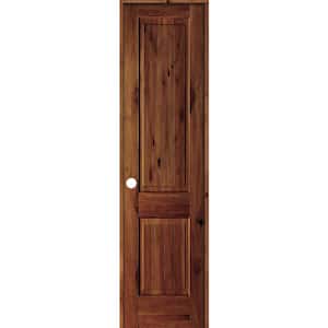 24 in. x 96 in. Knotty Alder 2 Panel Right-Hand Sq. Top V-Groove Red Chestnut Stain Wood Single Prehung Interior Door