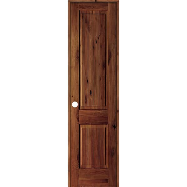 Krosswood Doors 24 in. x 96 in. Knotty Alder 2 Panel Right-Hand Sq. Top V-Groove Red Chestnut Stain Wood Single Prehung Interior Door