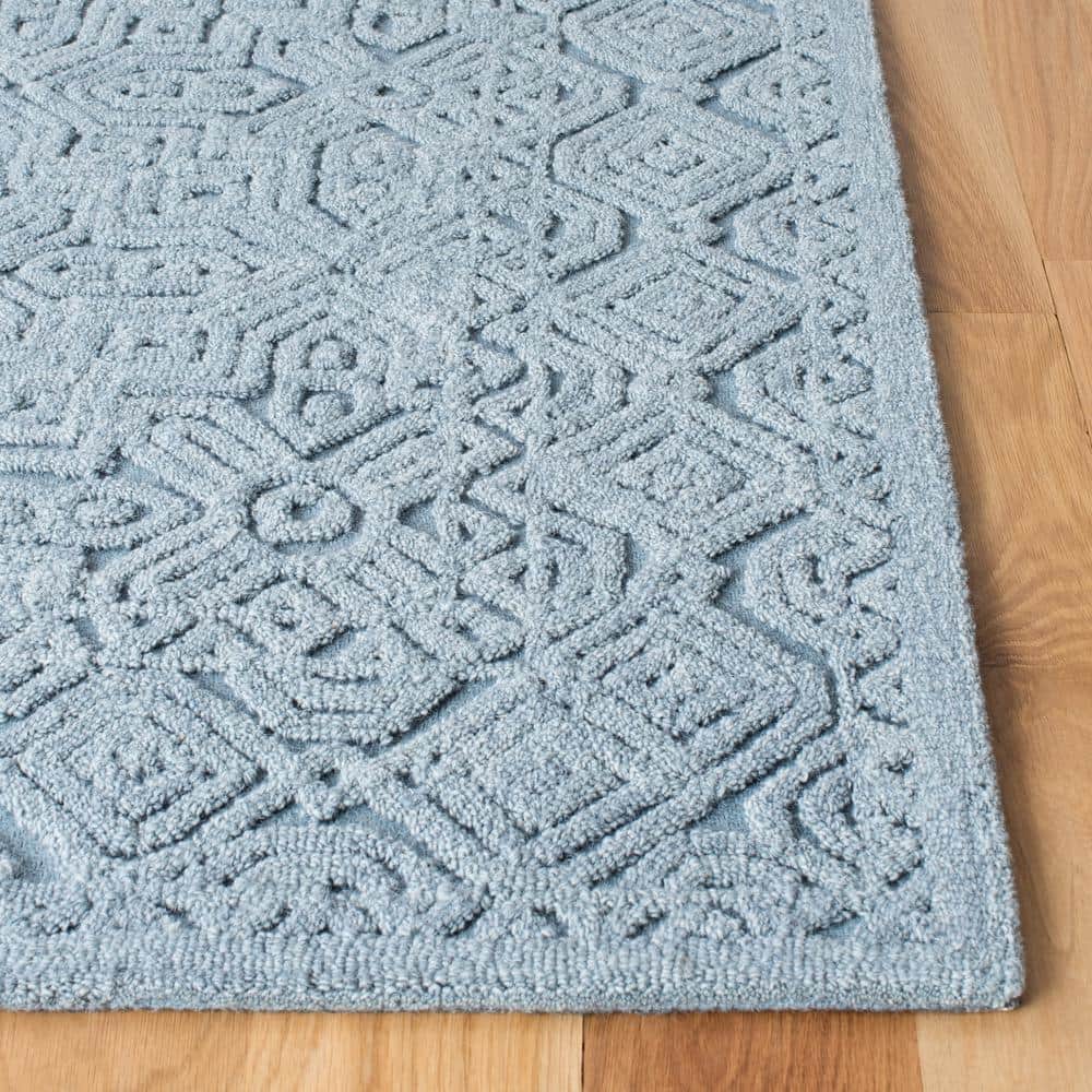 Blue Geometric Hand-Tufted Wool Area Rug 6' x 9'