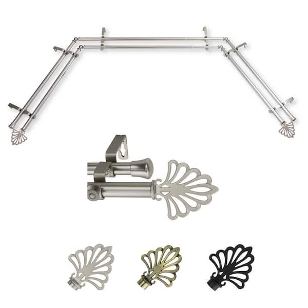 EMOH 13/16" Dia Adjustable 20"-36", 38"-72" Bay Window Double Curtain Rod with Gael Finials in Satin Nickel