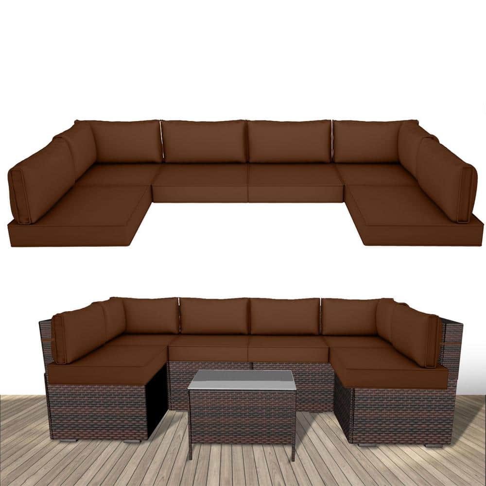  Waterproof Outdoor Replacement Cushions, 14-Piece UV-Protection Patio Sectional Cushions for 6 Seat Wicker Sofa