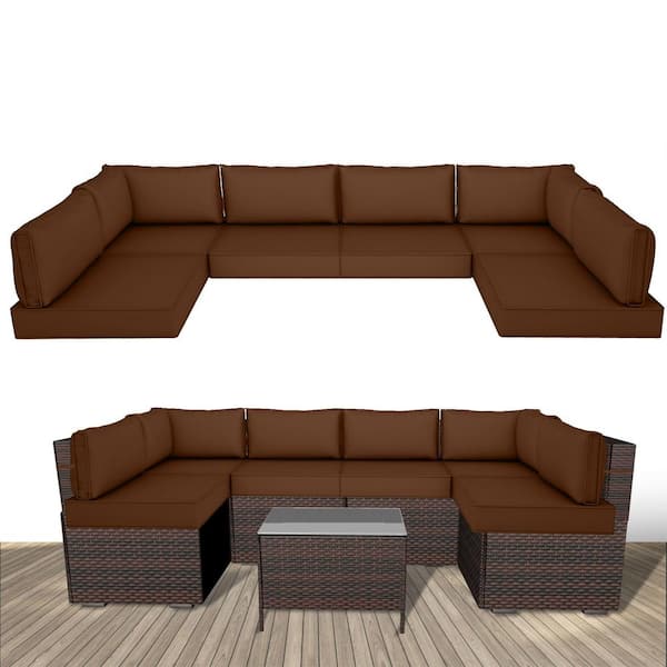 Unbranded Waterproof Outdoor Replacement Cushions, 14-Piece UV-Protection Patio Sectional Cushions for 6 Seat Wicker Sofa