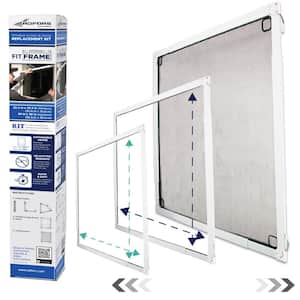 FITFrame 22.3 in. x 22.3 in. (Adjustable Up to 38 in. x 38 in.) White Metal Window Frame and Screen Mesh Replacement Kit