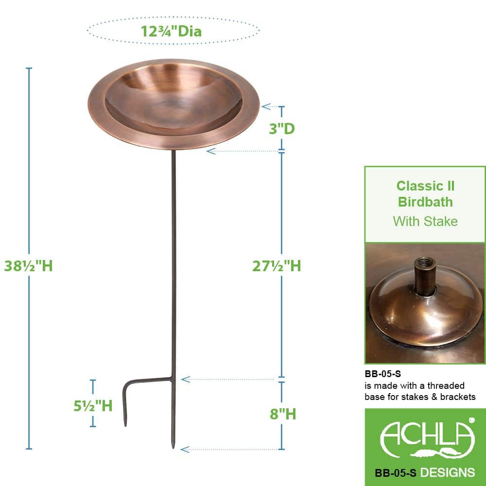 Antique Copper Hammered Birdbath with Metal Stake
