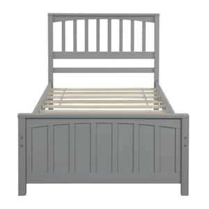 Gray Twin Platform Bed Wood Bed Frame with Headboard and Footboard, Twin Bed with Slat Support, No Box-Spring Needed