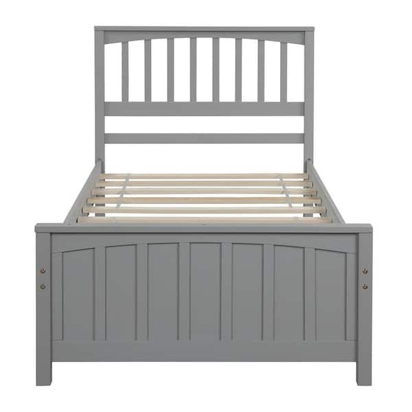 URTR Gray Twin Platform Bed Wood Bed Frame with Headboard and Footboard, Twin Bed with Slat Support, No Box-Spring Needed