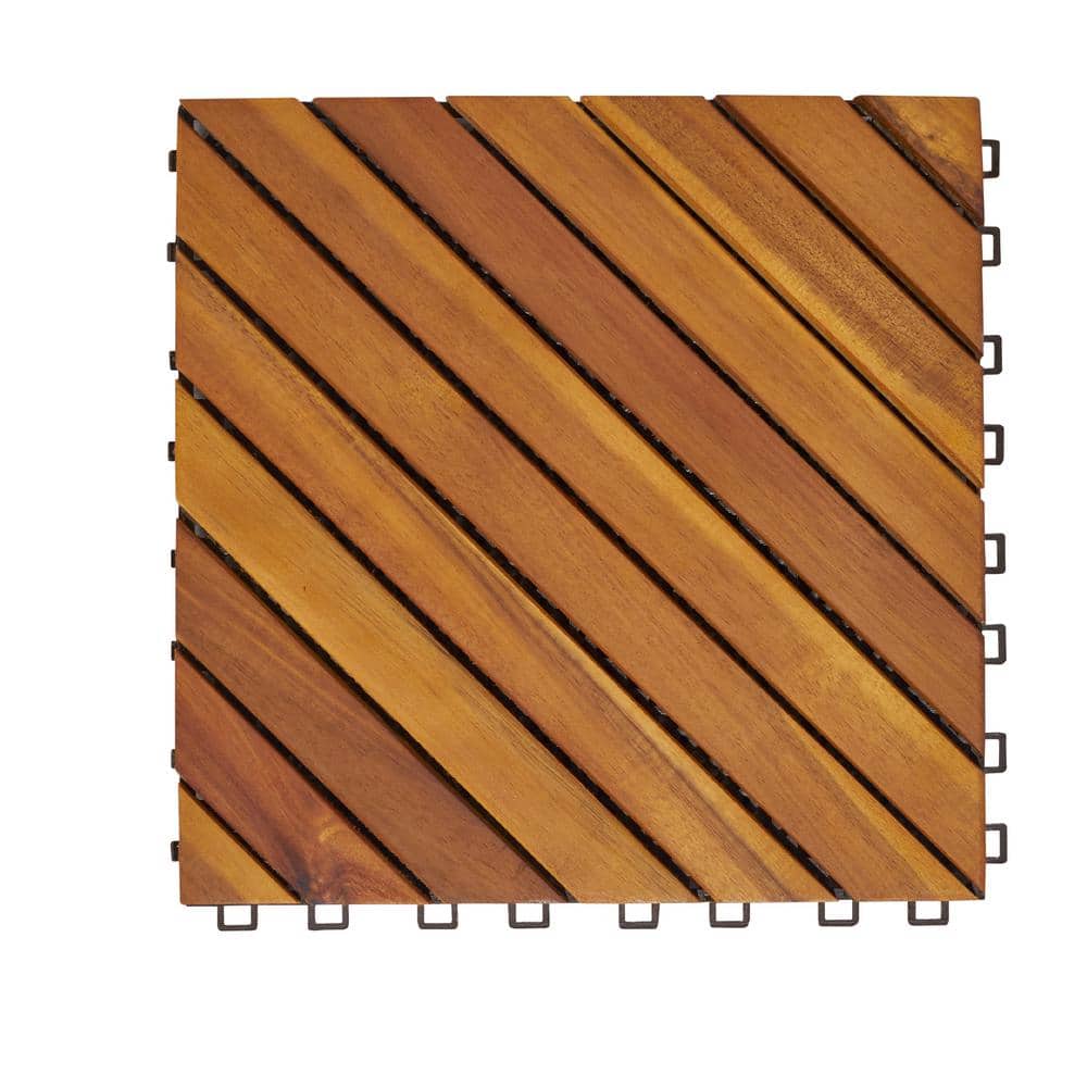 Cesicia 11 in. Diagonal Slat Acacia Interlocking Deck Tile (10Pack