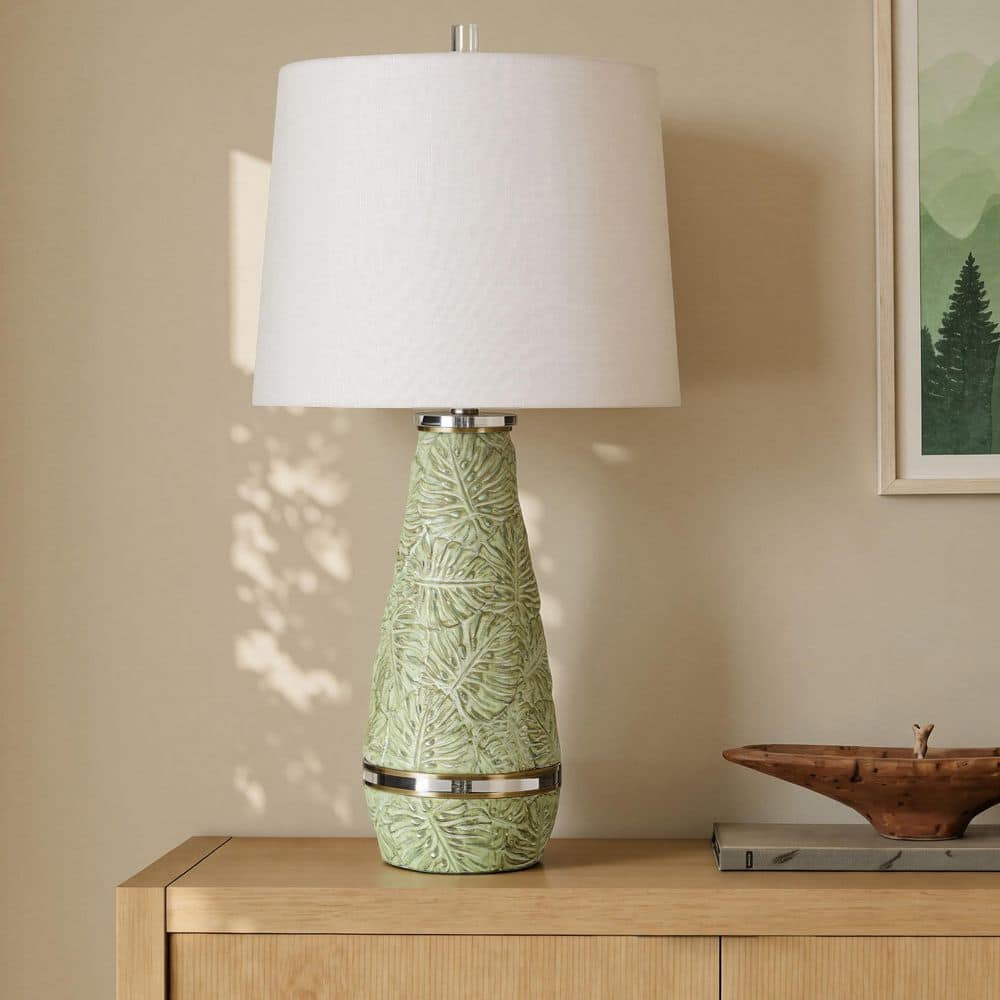31.5 in. Tropic Sage Tropical Table Lamp for Living Room with White Linen Shade price history on PriceWatchPro