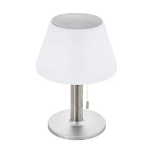 Solar 7.87 in. W x 11.4 in. H Silver LED Outdoor Table Lamp with White Plastic Drum Shade