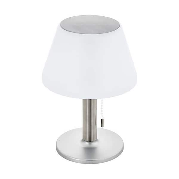 Eglo Solar 7.87 in. W x 11.4 in. H Silver LED Outdoor Table Lamp with White Plastic Drum Shade