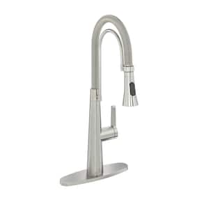 Single-Handle Spring Neck Standard Kitchen Faucet with Dual Function Sprayhead and Deckplate Included in Brushed Nickel
