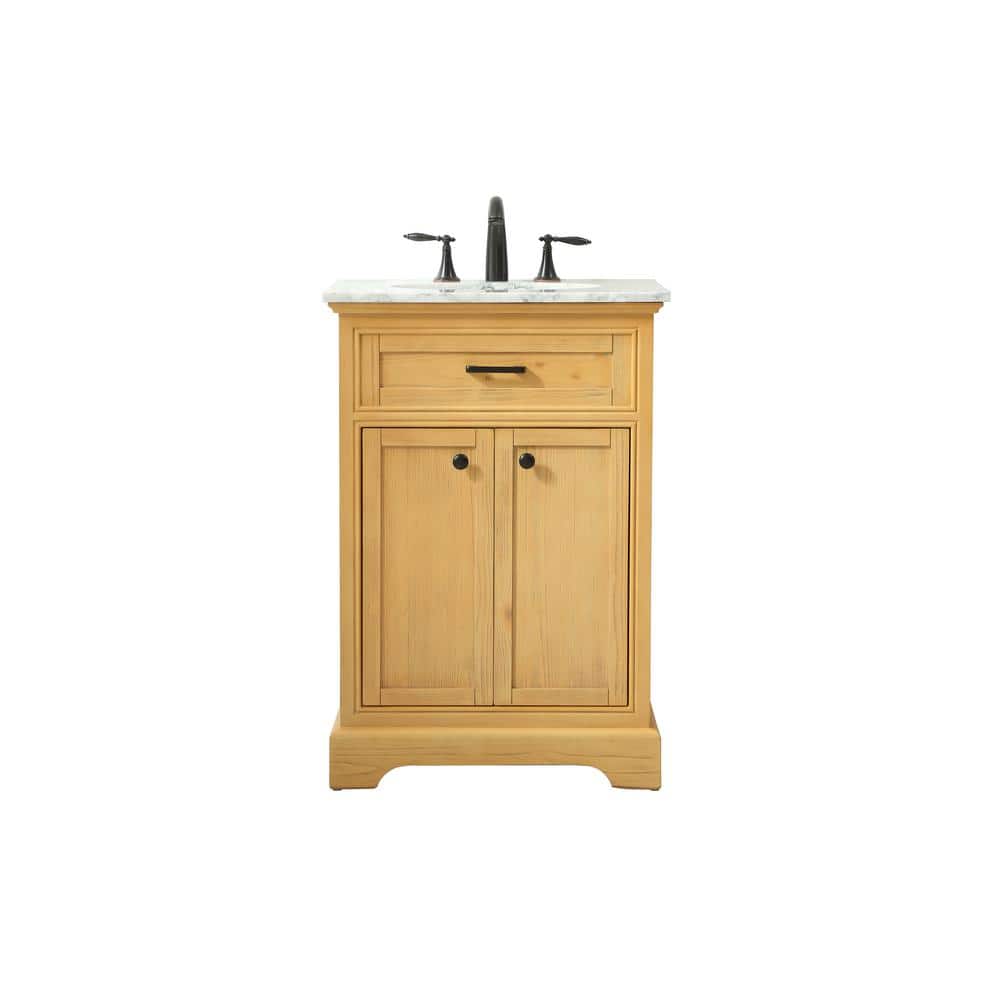 Simply Living 24 in. W x 21.5 in. D x 35 in. H Bath Vanity in Natural Wood with Carrara White Marble Top