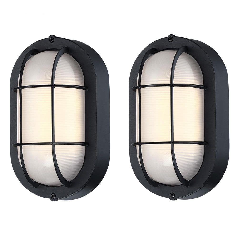 8.5 in. Black Integrated LED Outdoor Hardwired Cylinder Sconce with Frosted Glass Shade (2-Pack) price history on PriceWatchPro