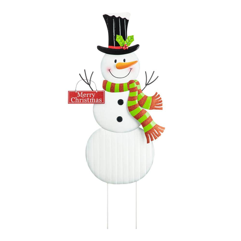 Glitzhome 40" H Metal Snowman Yard Stake