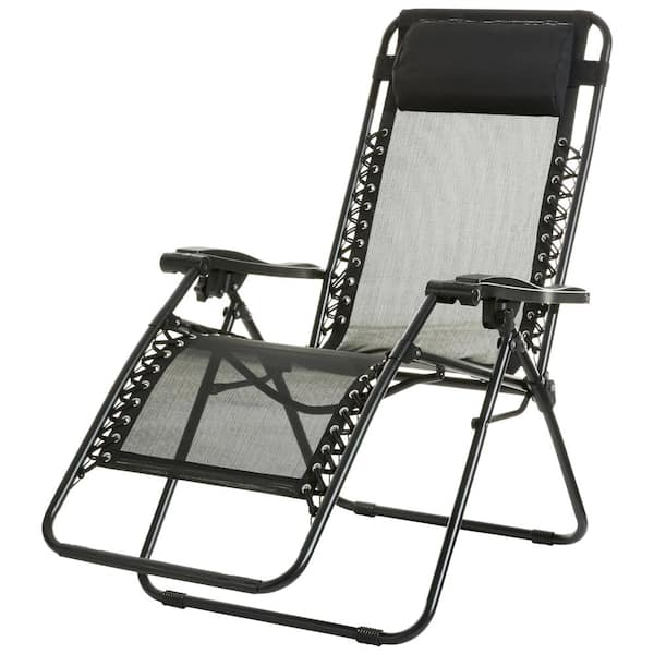 Unbranded Adjustable Zero Gravity Folding Reclining Outdoor Lounge Chair with Pillow in Black