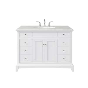 Elite Stamford 42 in. W. x 22 in. D x 34 in. H Bath Vanity in White with Double Ogee White Quartz Top White Oval Sink