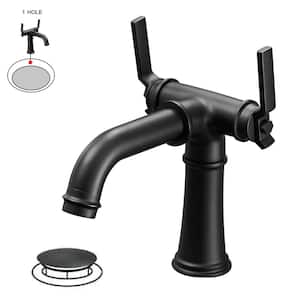 Double Handle Industrial Style Bathroom Faucet Lavatory Mixer Tap Commercial Vanity In Matte Black