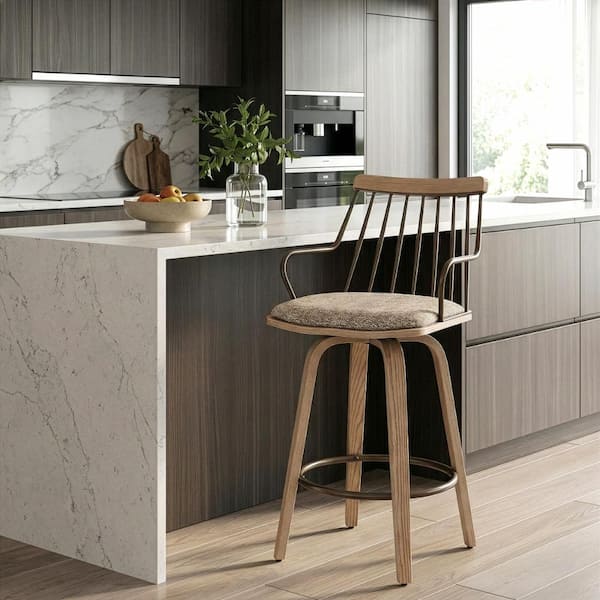 Glamour Home Beatrice 26in. Brown and White Wood Counter Stool with ...