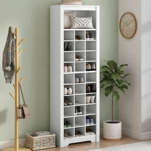 Modern Tall 73.8 in. H x 24.4 in. W White Wood Shoe Storage Cabinet, 30 Cubby Console for Hallway, Bedroom