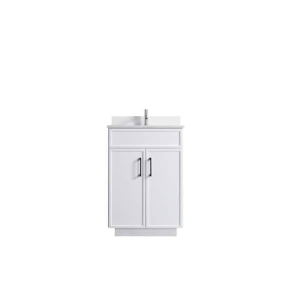 VSC 24in. W x 22in. D x 35in. H Single Sink Freestanding Bath Vanity in White with White Cultured Marble Top