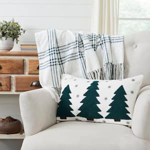 Pine Grove Plaid Green Soft White Black Christmas Embroidered Trees 14 in x 22 in Throw Pillow