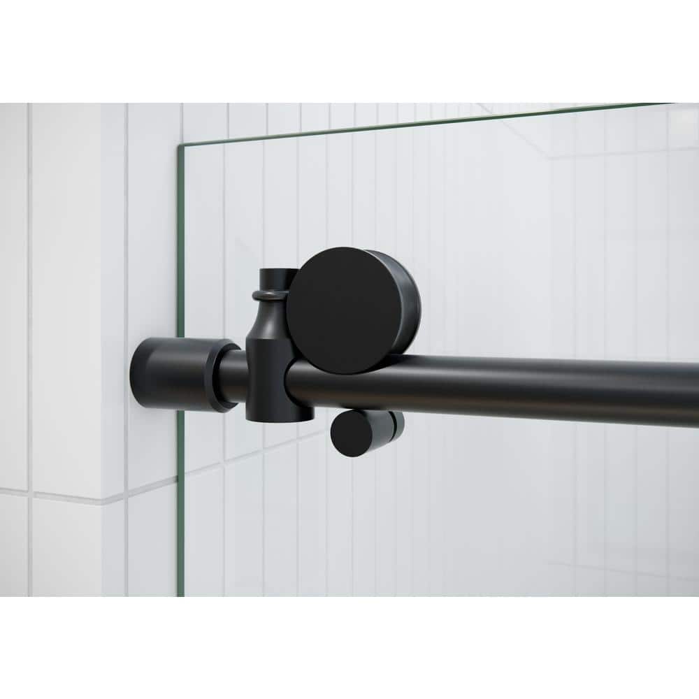 Matte Black Frameless Sliding Bathtub Door with Tempered Glass Panels