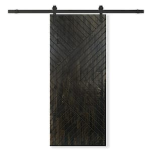 30 in. x 96 in. Charcoal Black Stained Solid Wood Modern Interior Sliding Barn Door with Hardware Kit