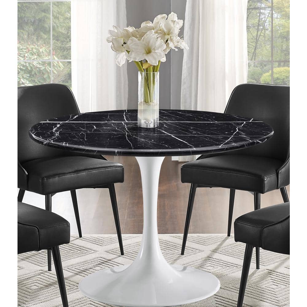 Colfax 45 in. Round Black Marble Table with White Pedestal Base Dining Tabl