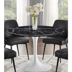 Colfax 45 in. Round Black Marble Table with White Pedestal Base Dining Table Seats 4