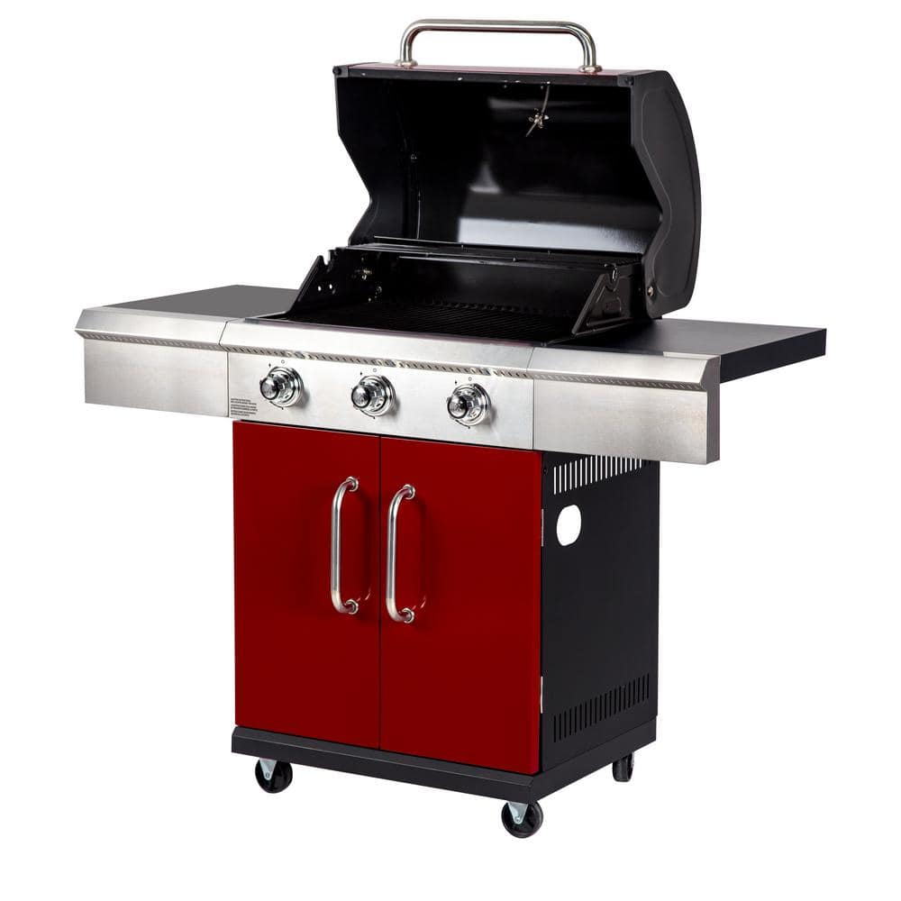 Dyna-Glo Red 3-Burner Propane Gas Grill with Stainless Steel Cabinet