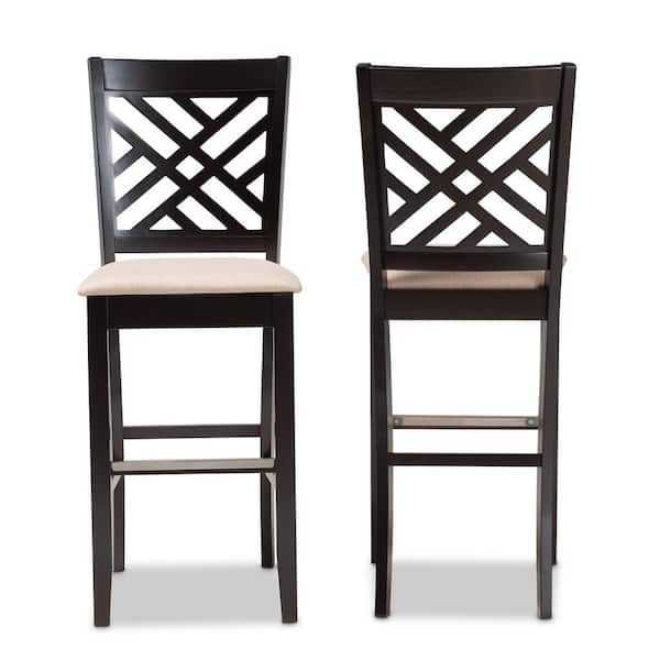 Baxton Studio 28.3 in. Jason Sand and Espresso Brown Bar Stool (Set of 2)