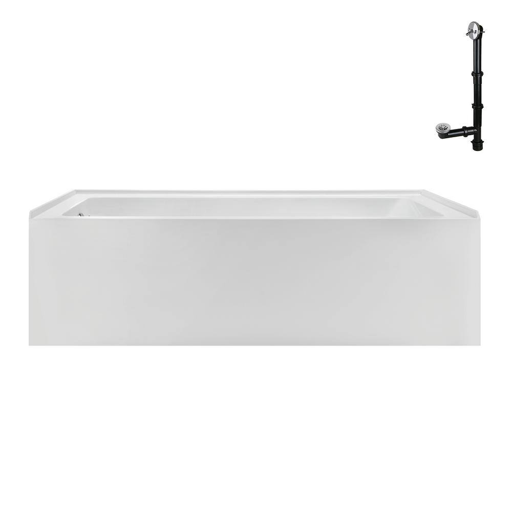 60-Inch Glossy White Acrylic Rectangular Alcove Bathtub with Polished Chrome Drain