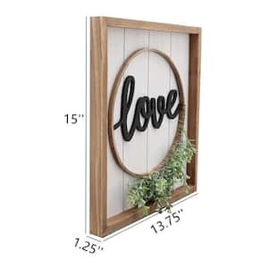 Love Wood Framed Wall Decorative Sign with Green PVC Leaf