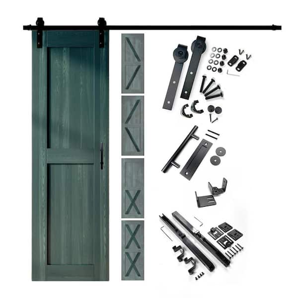 HOMACER 24 in. x 80 in. 5-in-1 Design Royal Pine Solid Pine Wood Interior Sliding Barn Door with Hardware Kit, Non-Bypass