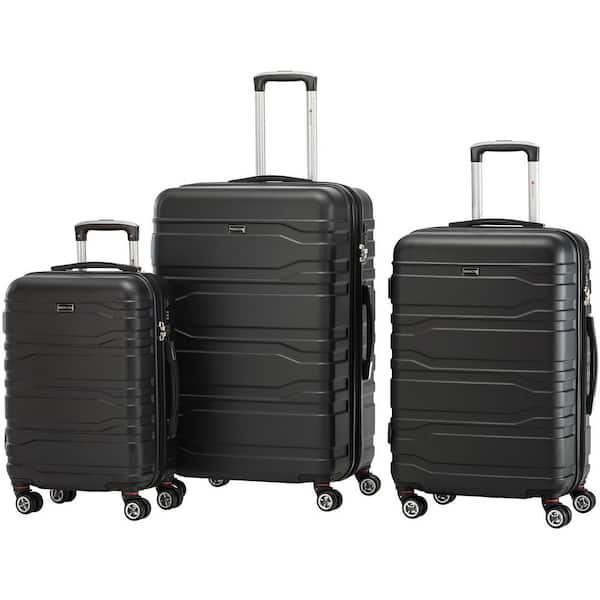 MANCINI San Marino Collection Black ABS Lightweight Spinner Luggage Set ...