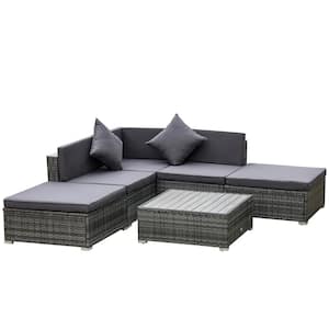 6-Piece Patio Furniture Sets PE Rattan Wicker Outdoor Sectional Sofa Set Conversation Sets with Grey Cushion