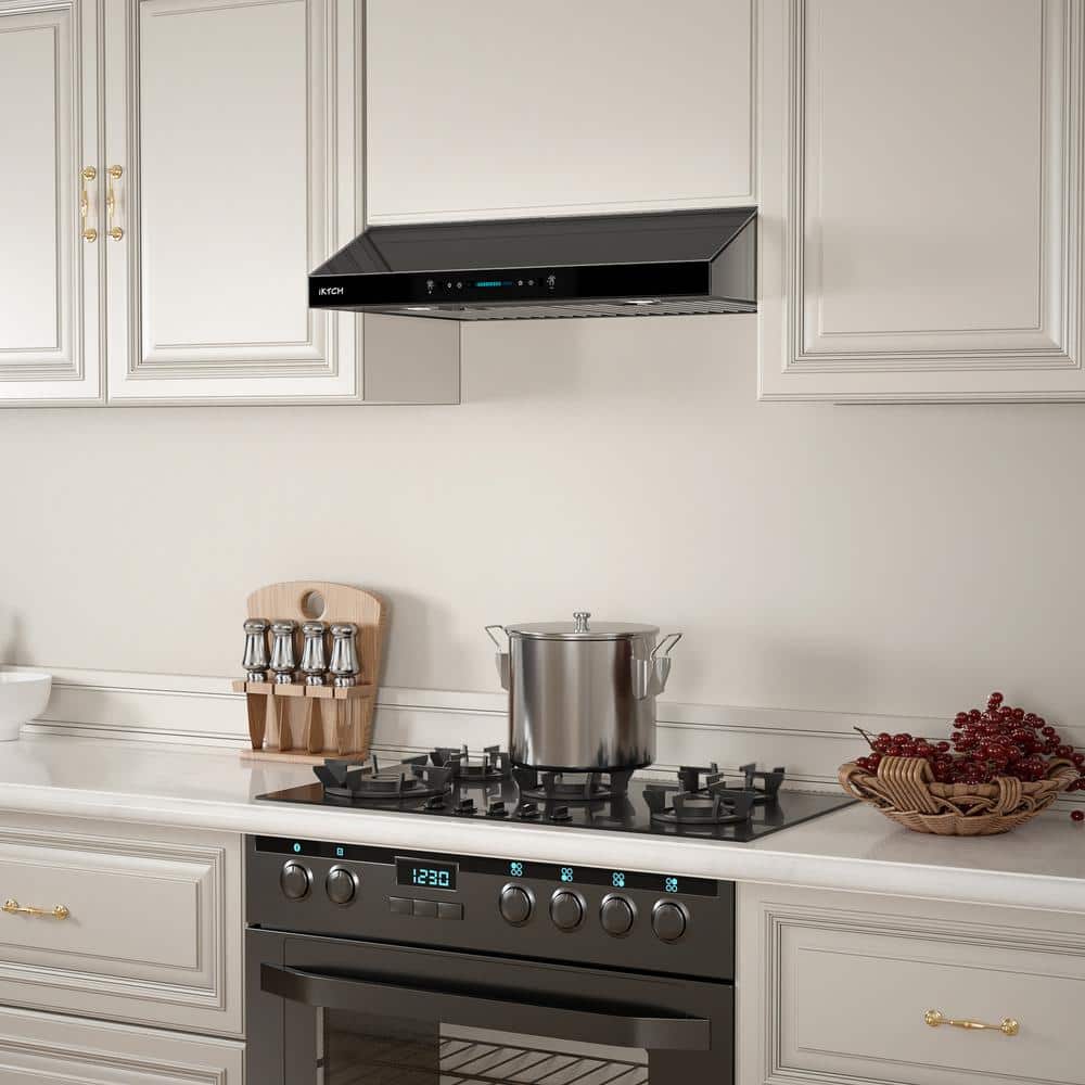 30'' Black Stainless Steel Under Cabinet Range Hood with LED Lights