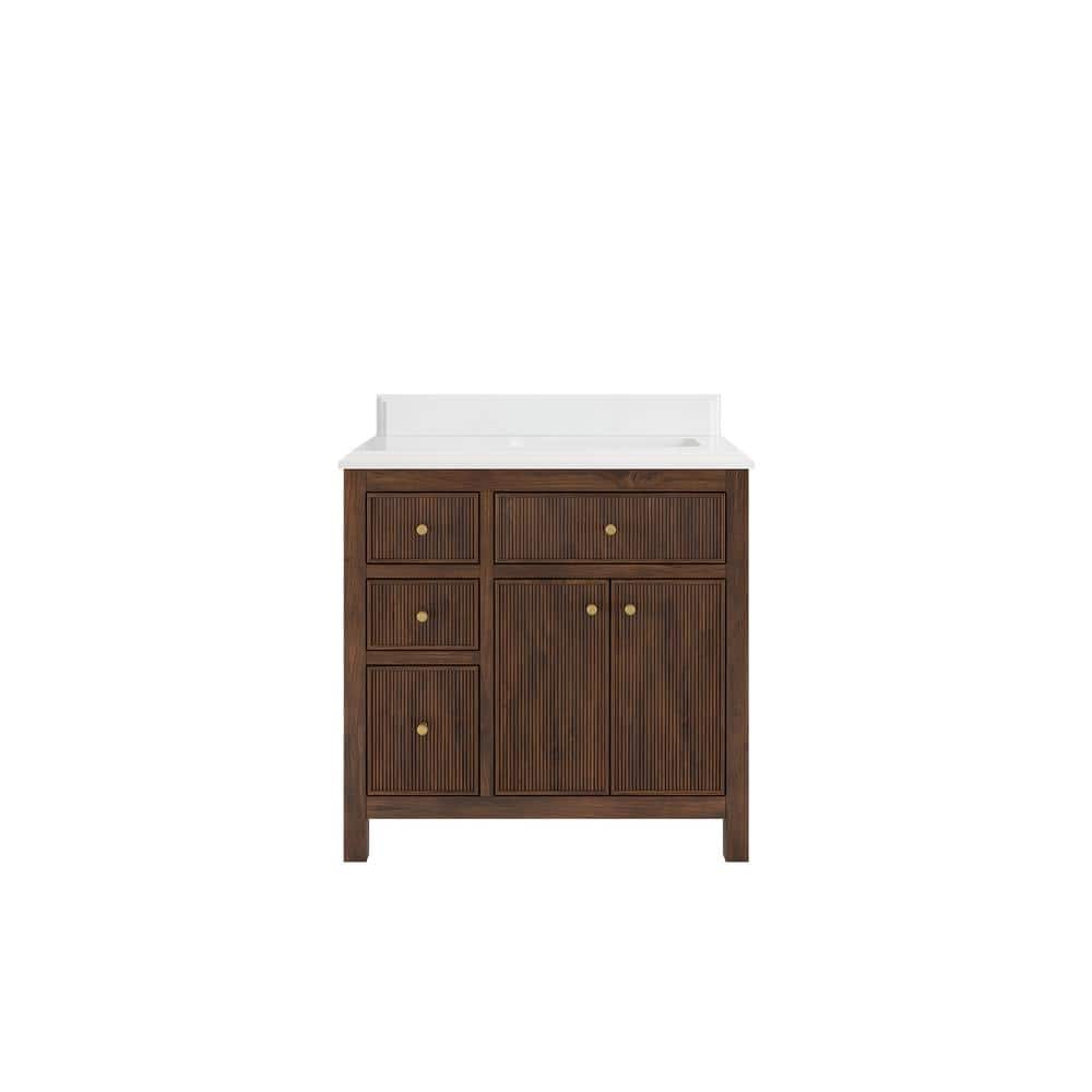 Sonoma Teak 36 in. Right Offset Sink Freestanding Dark Walnut Bath Vanity with White Quartz Top Unassembled price history on PriceWatchPro