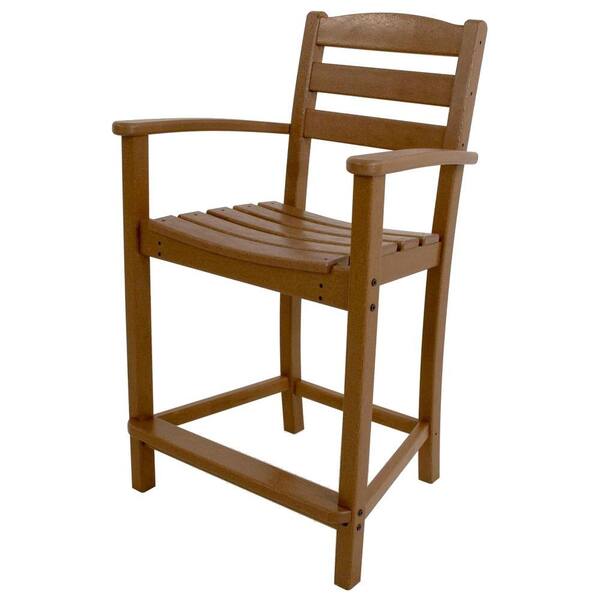 POLYWOOD La Casa Cafe Teak Plastic Outdoor Patio Counter Arm Chair