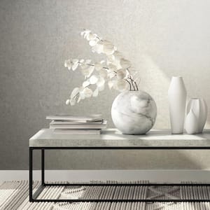 Kumano Collection Silver Textured Plaster Matte Finish Non-Pasted Vinyl on Non-Woven Wallpaper Roll