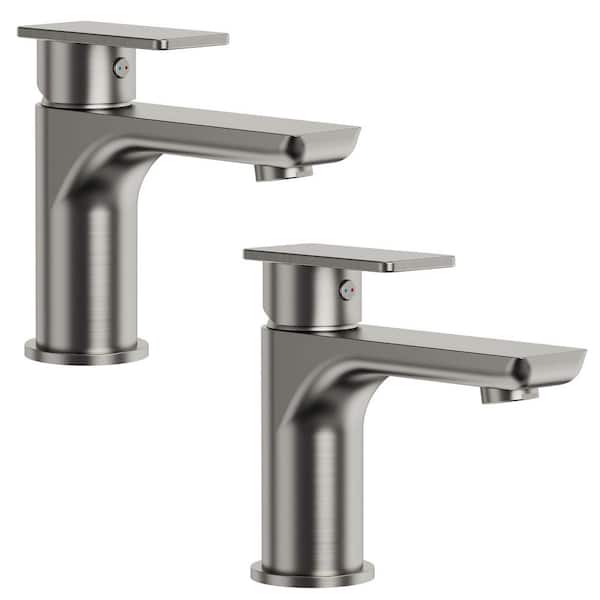 2-Pack 6 in. Height Single Handle Single Hole Bathroom Faucet Spot Resistant in Brushed Nickel Drain Not Included
