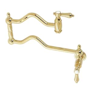 Heirloom Wall Mount Pot Filler Faucets in Polished Brass
